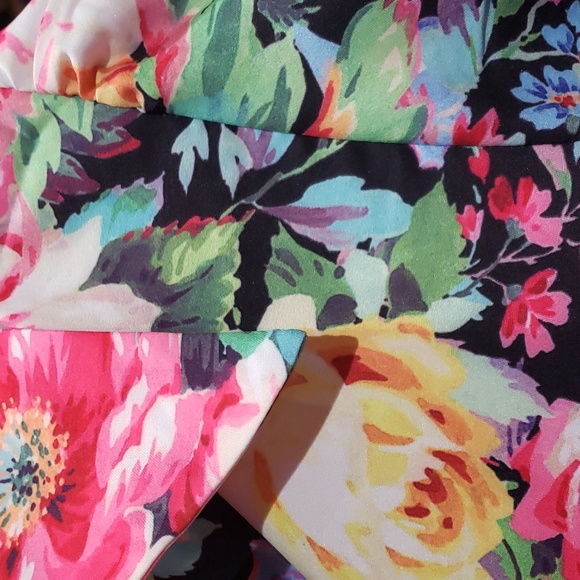Nwt Dalia MacPhee Dress Large Black Pink Floral Button-Front Long Sleeve Mi… - Picture 4 of 13